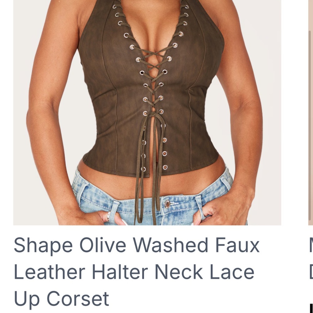 PrettyLittleThing Olive Faux Leather Lace-Up Crop Top